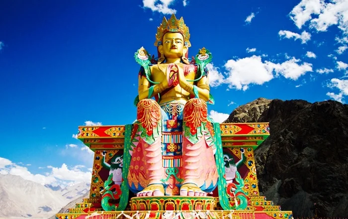 Scenic mountain landscape of Ladakh with Buddhist monastery